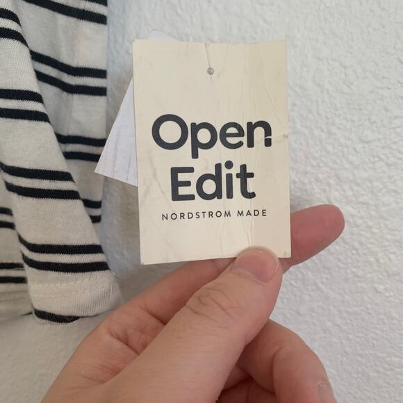 5/$25 NWT Open Edit Ivory Cloud Black Striped Tee Whole Wide World - Picture 6 of 6